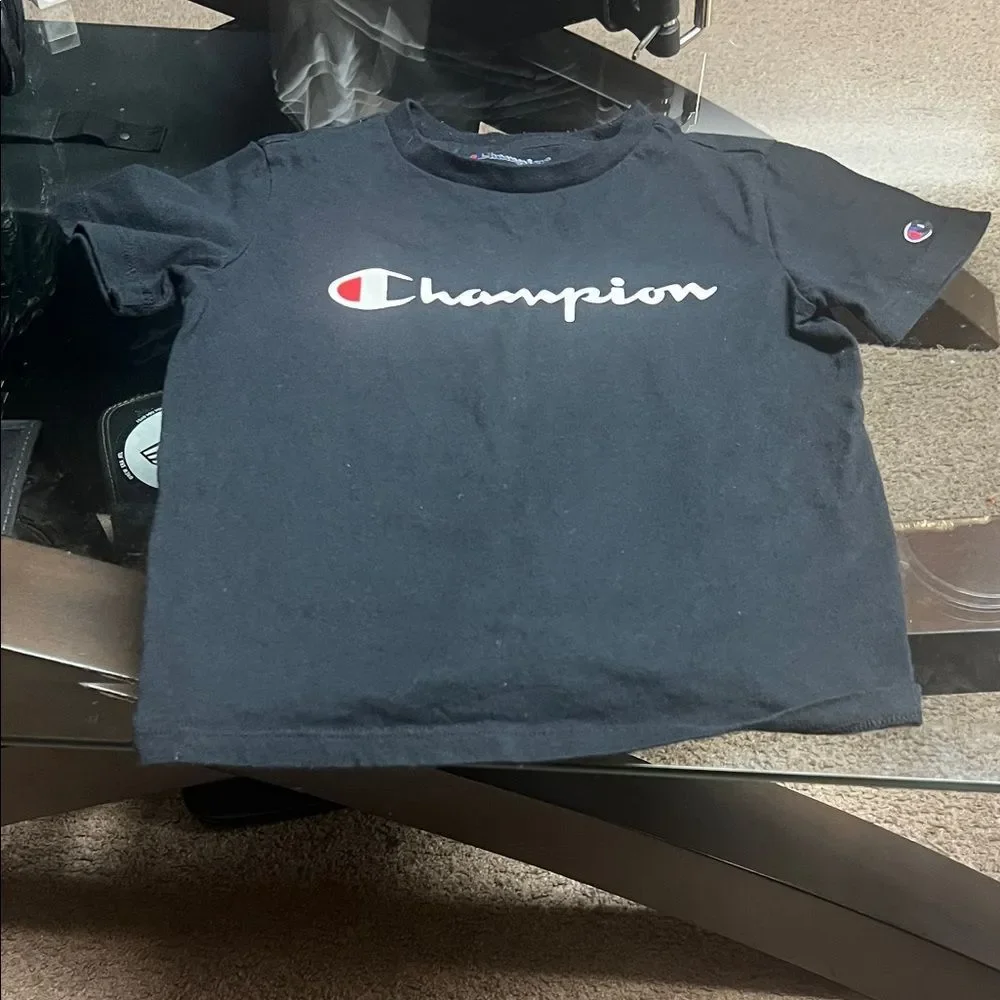 Champion Kids Black Tee with White and Red Logo